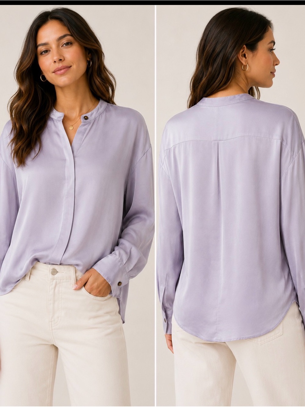 Vince XL Lavender 100% Silk Hidden Button Long Sleeve Blouse